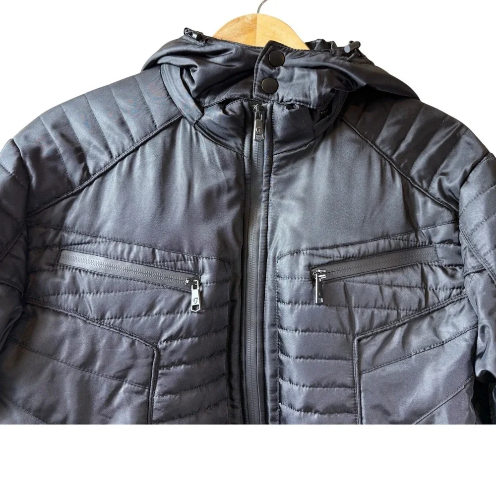 Fried Denim NYC Mens Black Quilted Puffer Moto‎ Jacket Detachable Hood XL